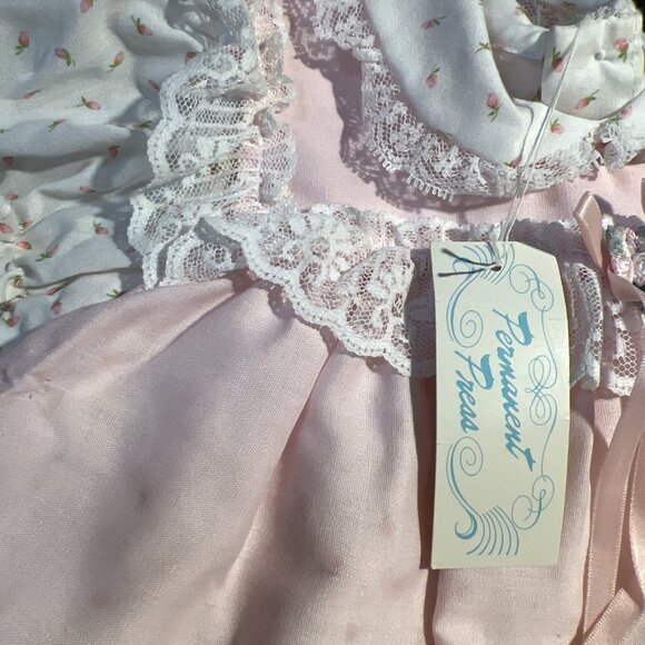Vintage Permanent Press Baby Dress Pink With Flowers Underdress Ruffles 6-9M - Picture 5 of 8